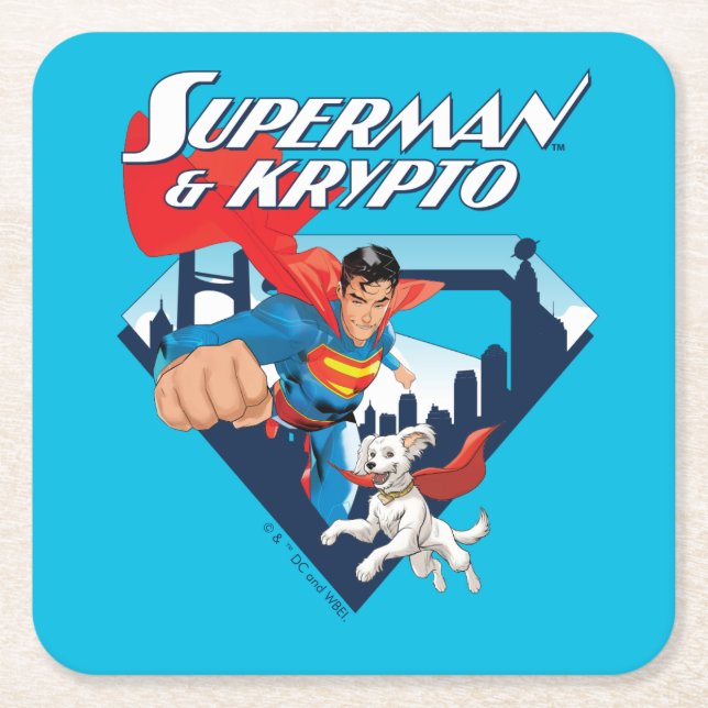 Dessous-de-verre Carré En Papier Superman & Krypto Soar (Devant)