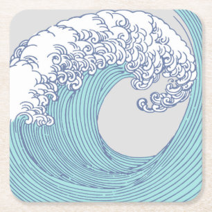Dessous-de-verre Carré En Papier Surf asiatique japonais Vague Art Ocean Art