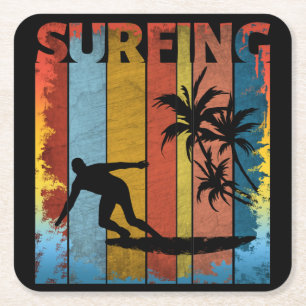 DESSOUS-DE-VERRE CARRÉ EN PAPIER SURF BEACH SURFER