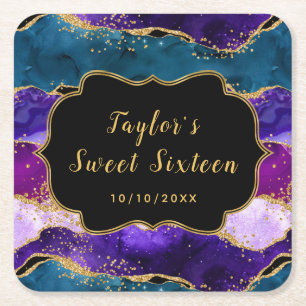 Dessous-de-verre Carré En Papier Sweet sixteen d'Agate de Peacock violet et bleu