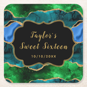 Dessous-de-verre Carré En Papier Sweet sixteen d'Agate Peacock bleu et vert