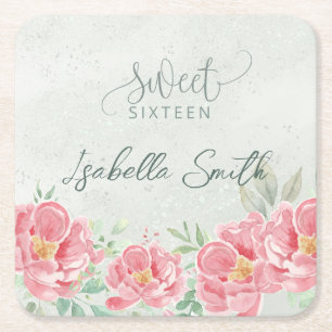 Dessous-de-verre Carré En Papier Sweet sixteen vert doux et rose