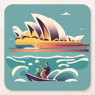 Dessous-de-verre Carré En Papier Sydney Opera House Australie peinture souvenir