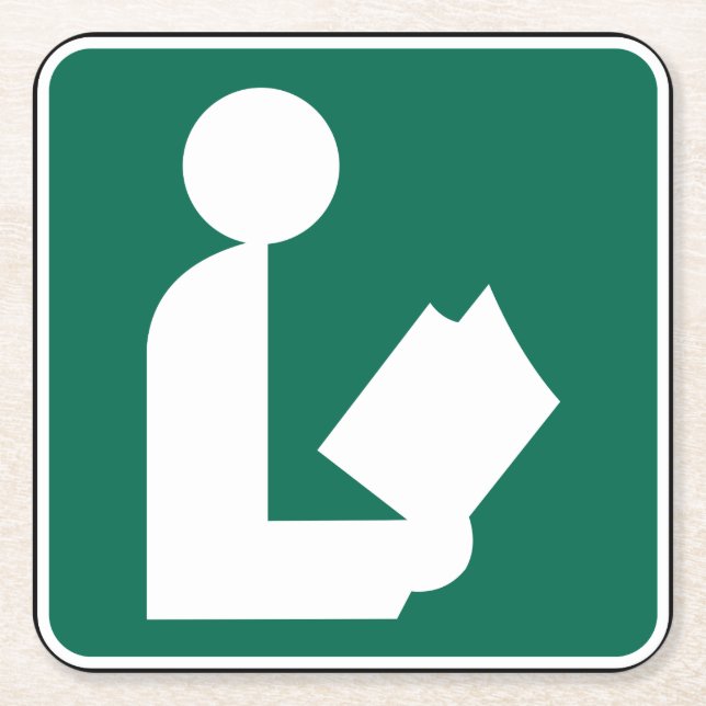 Dessous-de-verre Carré En Papier Symbole de bibliothèque - Panneau côté route (Devant)