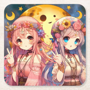 Dessous-de-verre Carré En Papier SYMBOLE DE LA FEMME Anime Hippie Lune Filles Donne
