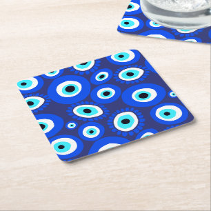Dessous-de-verre Carré En Papier Symbole des yeux mal Bleu et Motif blanc