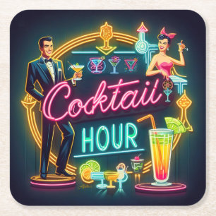 Dessous-de-verre Carré En Papier Symbole du néon du milieu du siècle Cocktail Hour 