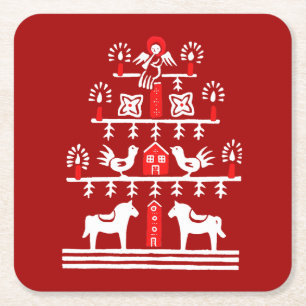 Dessous-de-verre Carré En Papier Sympa Festif Scandi Rouge Blanc Arbre de Noël