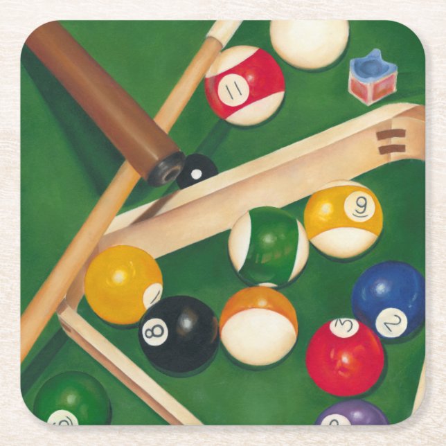 Dessous-de-verre Carré En Papier Table de billard Lifelike avec boules et craie (Devant)