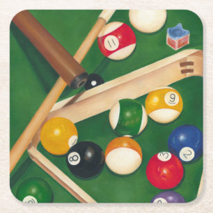 Dessous-de-verre Carré En Papier Tableau de billards réaliste avec les boules et la