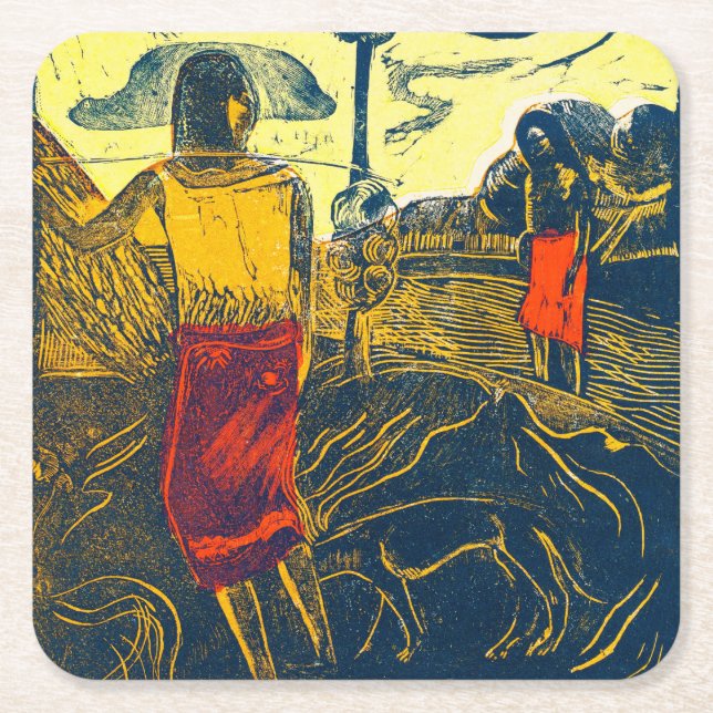 Dessous-de-verre Carré En Papier Tahitian Femmes et Chien, Gauguin (Devant)