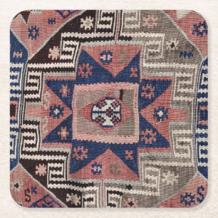 Dessous-de-verre Carré En Papier Tapis Kilim Rouge Antique Oriental
