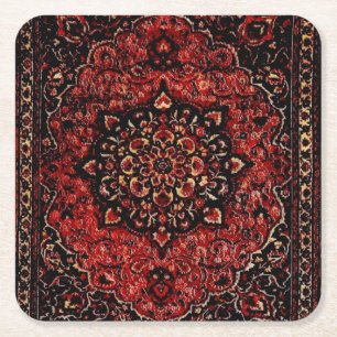 Dessous-de-verre Carré En Papier Tapis persan dans le champ teinté rose