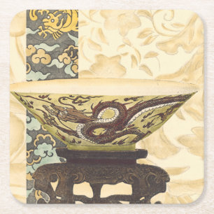 Dessous-de-verre Carré En Papier Tapisserie asiatique avec bol et design dragon