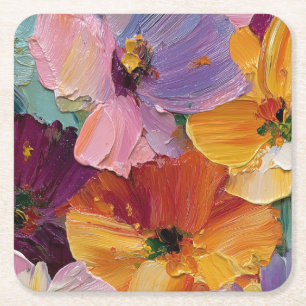 Dessous-de-verre Carré En Papier Tapisserie Carrée Vibrante à Impasto Floral