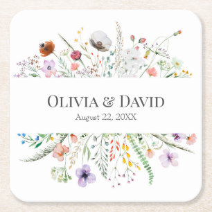 Dessous-de-verre Carré En Papier Tapisserie De Fleurs Sauvages Colorée Mariage Coas