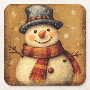Dessous-de-verre Carré En Papier Tapisserie de Noël Bonhomme de Neige Vintage