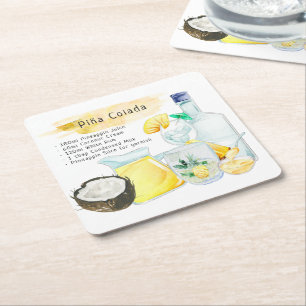 Dessous-de-verre Carré En Papier Tapisserie de recette de cocktail Piña Colada à l'