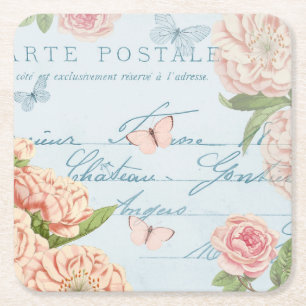 Dessous-de-verre Carré En Papier Tapisserie vintage floral d'été girly avec papillo