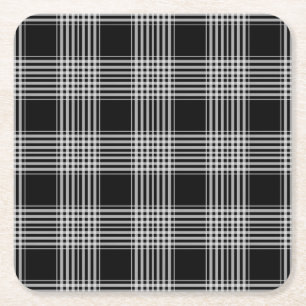 Dessous-de-verre Carré En Papier Tartan à carreaux noir et blanc