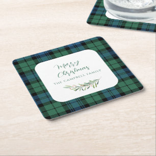 Dessous-de-verre Carré En Papier Tartan de Noël en chèque vert Plaid