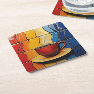 Dessous-de-verre Carré En Papier Tasse à café rouge moderne colorée
