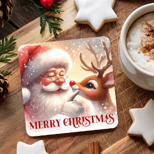 Dessous-de-verre Carré En Papier Tasse de Noël dessin animé drôle Père Noël Rudolph