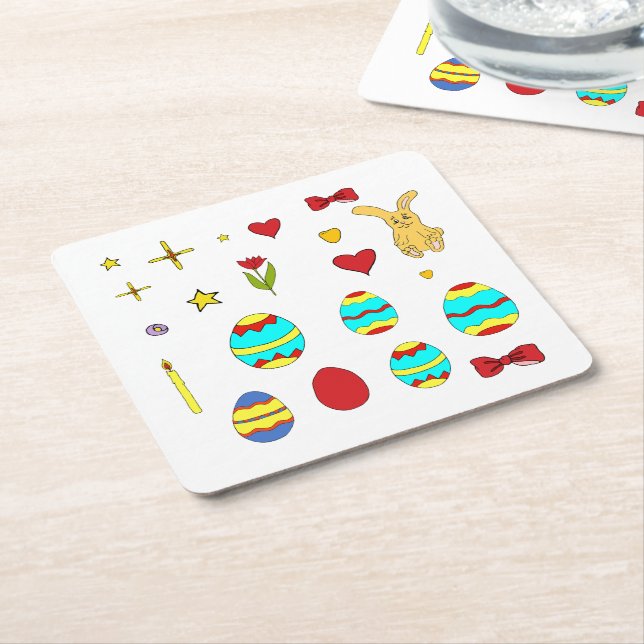 Dessous-de-verre Carré En Papier Tasse minimaliste Mignon  Joyeuses Pâques  dessin  (Incliné)