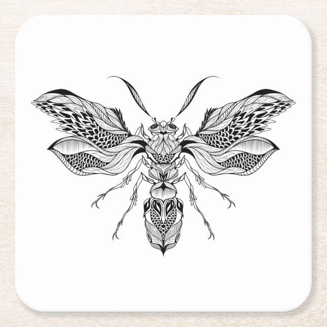 Dessous-de-verre Carré En Papier Tatouage d'Abeille-Guêpe (Devant)