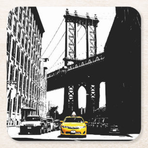 Dessous-de-verre Carré En Papier Taxi jaune Nyc New York City Brooklyn Bridge