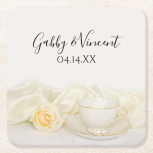 Dessous-de-verre Carré En Papier Tea Cup et Mariage de Rose blanche