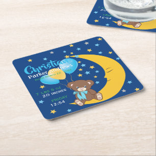 Dessous-de-verre Carré En Papier Teddy Bear assis sur la Lune Baby Birth Statistiqu