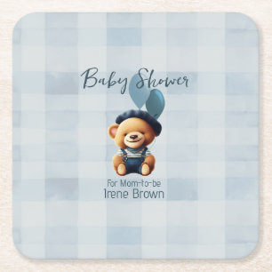 Dessous-de-verre Carré En Papier Teddy Bear Jean Baby shower Bleu