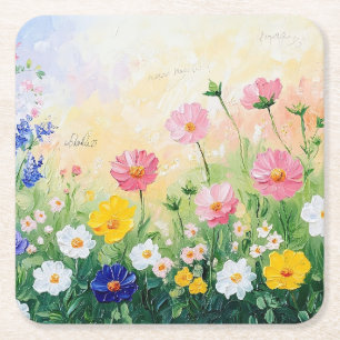 Dessous-de-verre Carré En Papier Temps d'été. Fleurs colorées. Art.