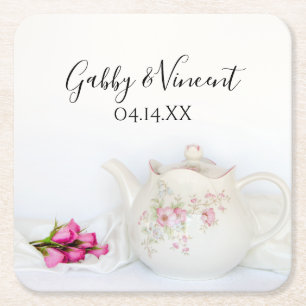 Dessous-de-verre Carré En Papier Teot avec Mariage rose Roses