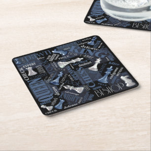 Dessous-de-verre Carré En Papier Termes et pièces d'échecs Argent et bleu ID784