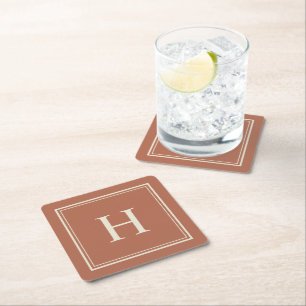 Dessous-de-verre Carré En Papier Terracotta classique simple avec Monogramme