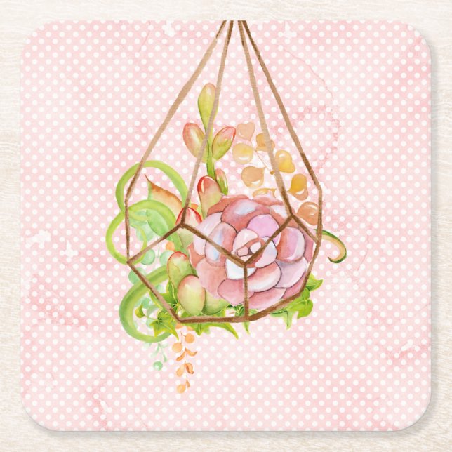 Dessous-de-verre Carré En Papier Terrarium rose Succulent (Devant)