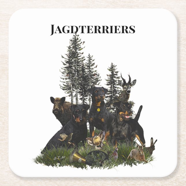 Dessous-de-verre Carré En Papier Terrier de chasse allemand (Jagdterrier) (Devant)