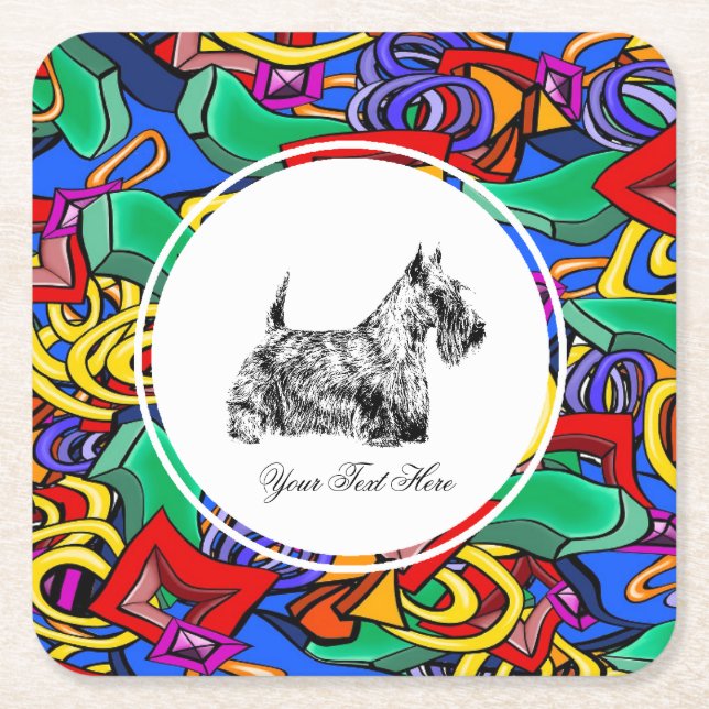 Dessous-de-verre Carré En Papier Terrier écossais et Pop Art  (Devant)