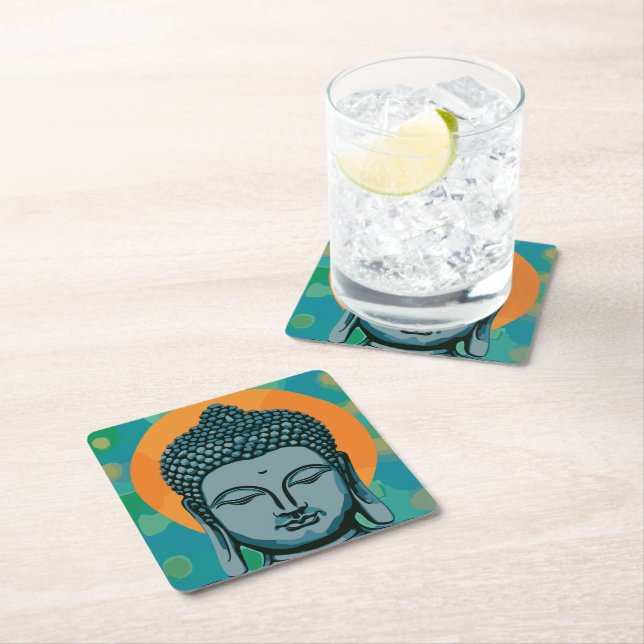 Dessous-de-verre Carré En Papier Tête de bouddha zen (En situation)