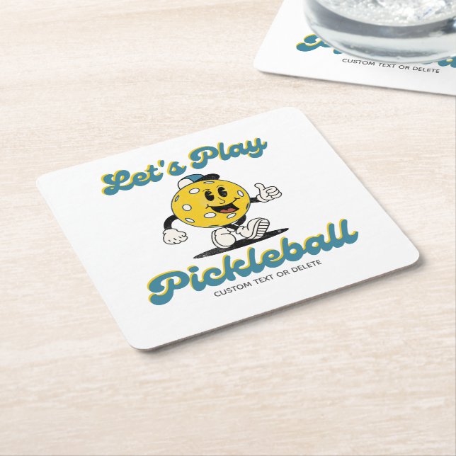 Dessous-de-verre Carré En Papier Texte personnalisé Mascotte de Pickleball Retro (Incliné)