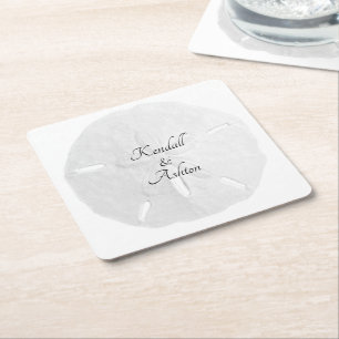 Dessous-de-verre Carré En Papier Texte personnalisé pour mariage Dollar de sable bl