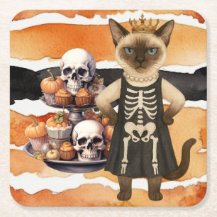 Dessous-de-verre Carré En Papier Thème Halloween pour les amoureux des chats avec c