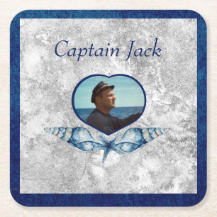 Dessous-de-verre Carré En Papier Thème nautique Bleu de la Marine Coques photo Aqua
