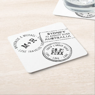 Dessous-de-verre Carré En Papier Thème Voyage TEXTE MODIFIABLE Timbre Passport