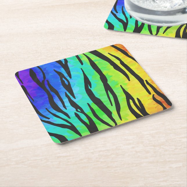 Dessous-de-verre Carré En Papier Tiger Black et Rainbow Stuff (Incliné)