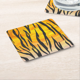 Dessous-de-verre Carré En Papier Tiger noir et orange