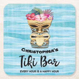 Dessous-de-verre Carré En Papier Tiki Bar Party Monogrammé