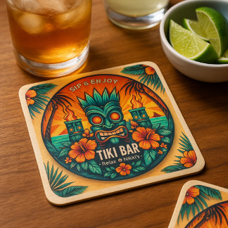 Dessous-de-verre Carré En Papier Tiki Bar Tropical Boissons Décor De Fête -
